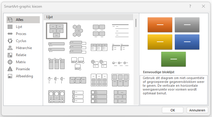 SmartArt toevoegen en gebruiken in PowerPoint